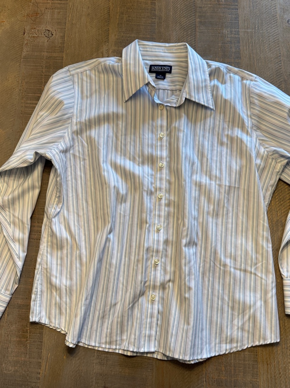 Lands' End Women's White Shirt with Light Blue Stripes